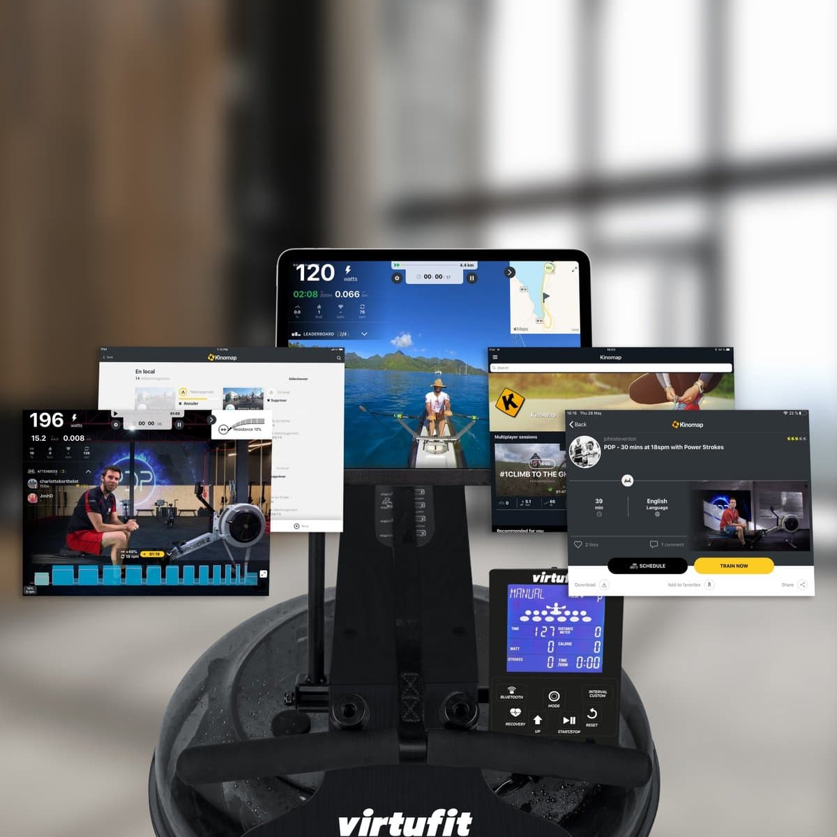 VirtuFit Elite Roeimachine met Waterweerstand - Berkenhout - Ruimtebesparend - Bluetooth - Kinomap & EXR Compatibel - Roeitrainer - Roeiapparaat thumbnail 8