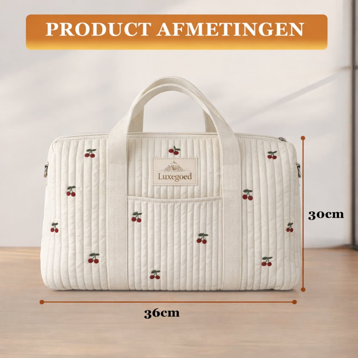 Luxegoed® Luiertas Rugzak, Verzorgingstas voor aan de kinderwagen en Buggy – Schoudertas – Kersen - XL thumbnail 3