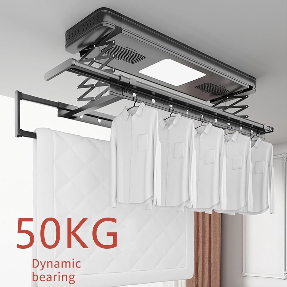 Elektrisch Droogrek - Plafond Droogrek - Ruimtebesparend Wassen - Automatisch Tillen - 119cm Breed - Wit thumbnail 5