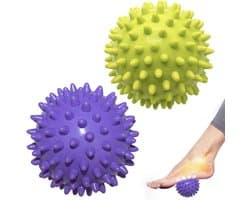 Massagebal Voeten - Triggerpoint Bal - Massage Bal Voet - Massagebal (Set van 2) met Reliëfpunten - Voor Hand, Voet, Schouder en Spieren - 7,5 cm Groen/Paars - Harde textuur