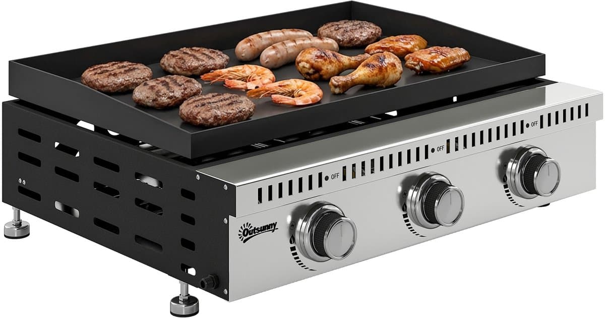 Outsunny Gasgrill - Roestvrij staal, metaal - 62 x 49 x 23 cm - Zwart