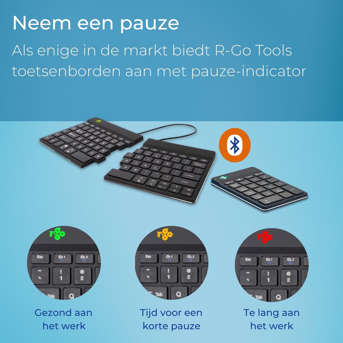 R-Go Split Break - Ergonomisch Toetsenbord & Numpad - Bluetooth - Break software - QWERTY US - Draadloos - Zwart thumbnail 4