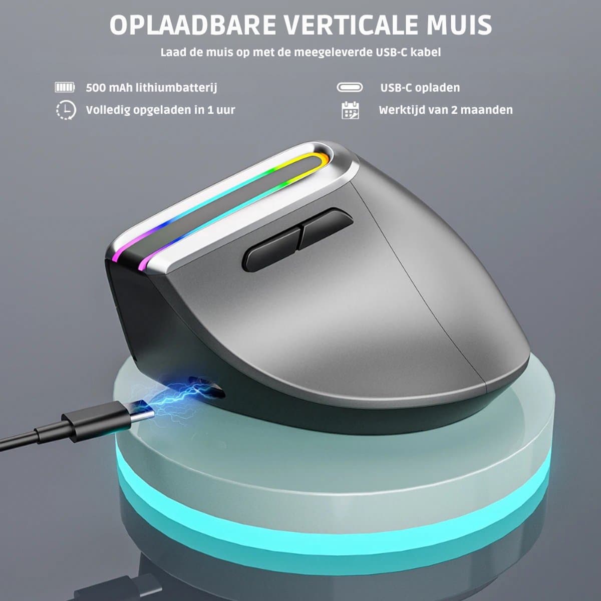 Verticale Muis Ergonomisch Draadloos - Rechtshandige Muis - 800 tot 3200 DPI Verstelbaar - 6 Knoppen - Bluetooth en USB Ontvanger - Voor Laptop & PC thumbnail 5