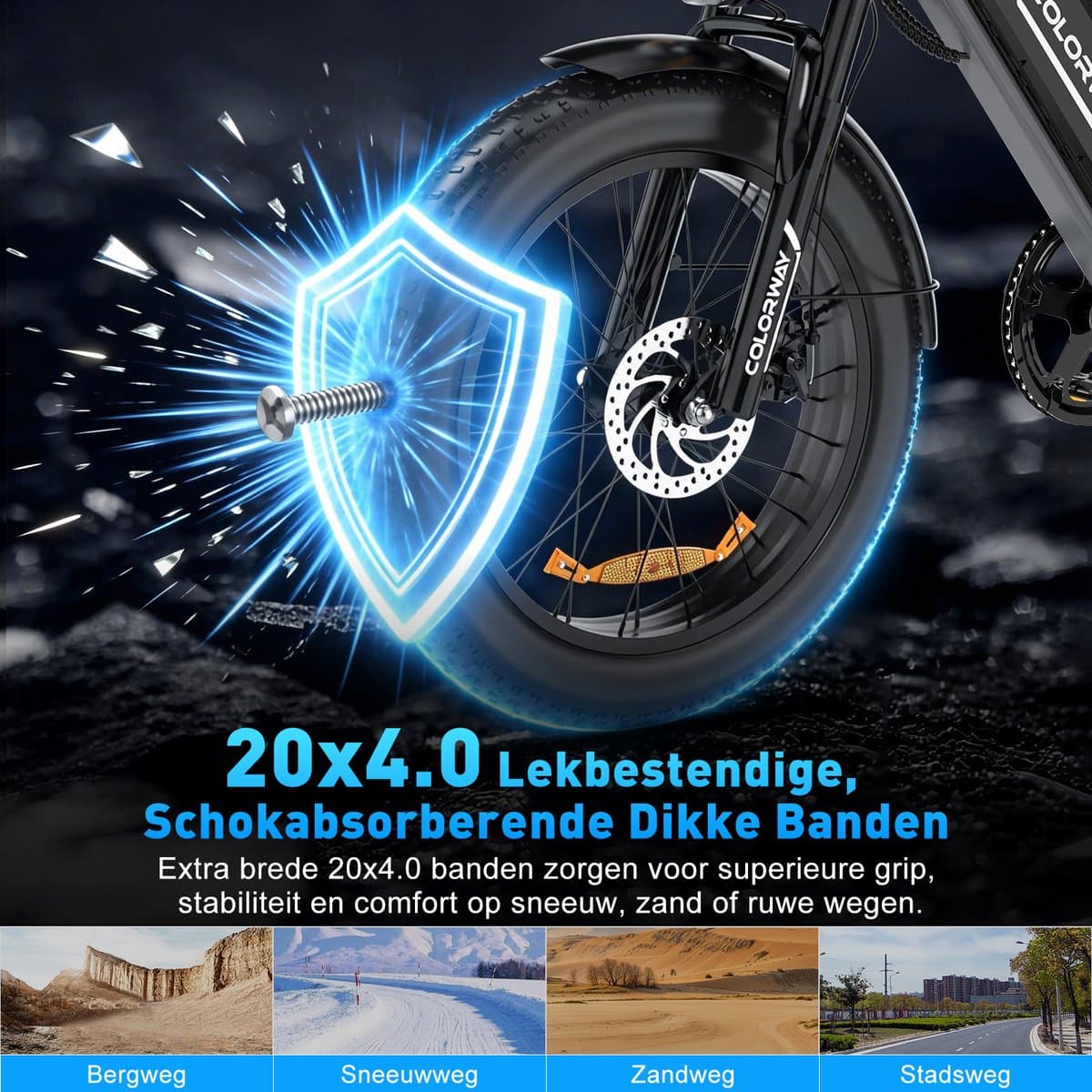 Colorway Elektrische Fiets BK29G - 20*4.0 Inch Fatbike - Mountain Snow EBike met Afneembare 36V 12Ah Lithium Batterij - City Commuter E-Bike - IP54 Waterdicht thumbnail 7