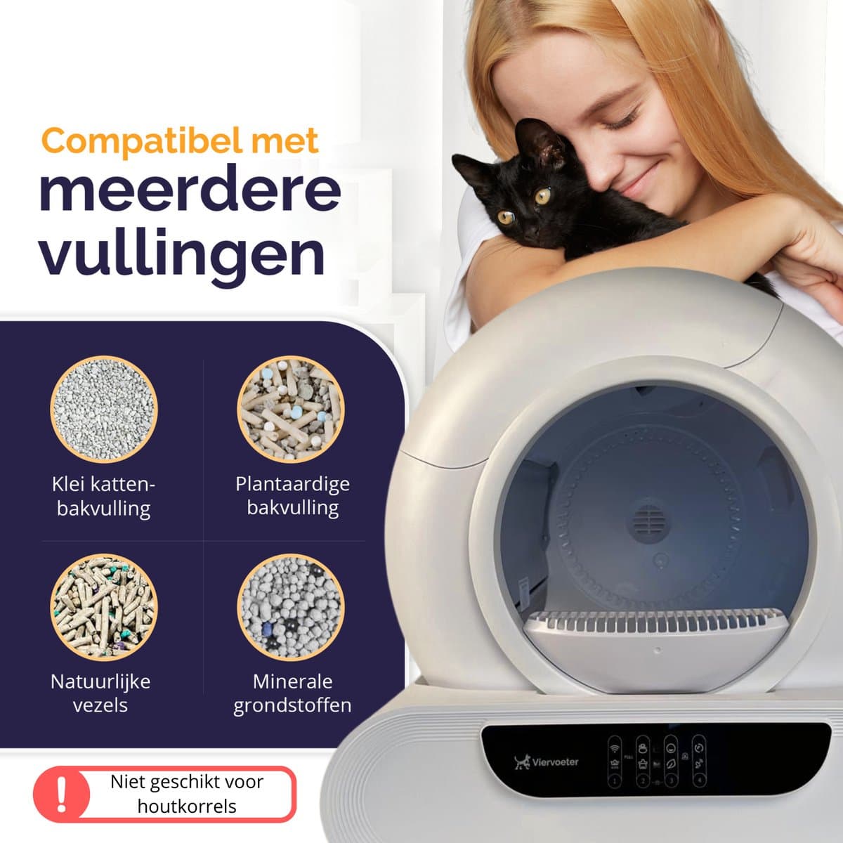 Viervoeter Fresh 2 Modern - Automatische Zelfreinigende Kattenbak – Bedienen via App – 65L - incl drinkfontein, matje en 3 rollen opvangzakjes thumbnail 8