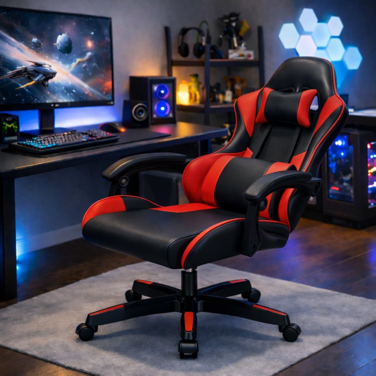 Bayt Gamestoel - Gaming chair - Gamingstoel - Comfort gamer stoel - Zwart en rood thumbnail 3