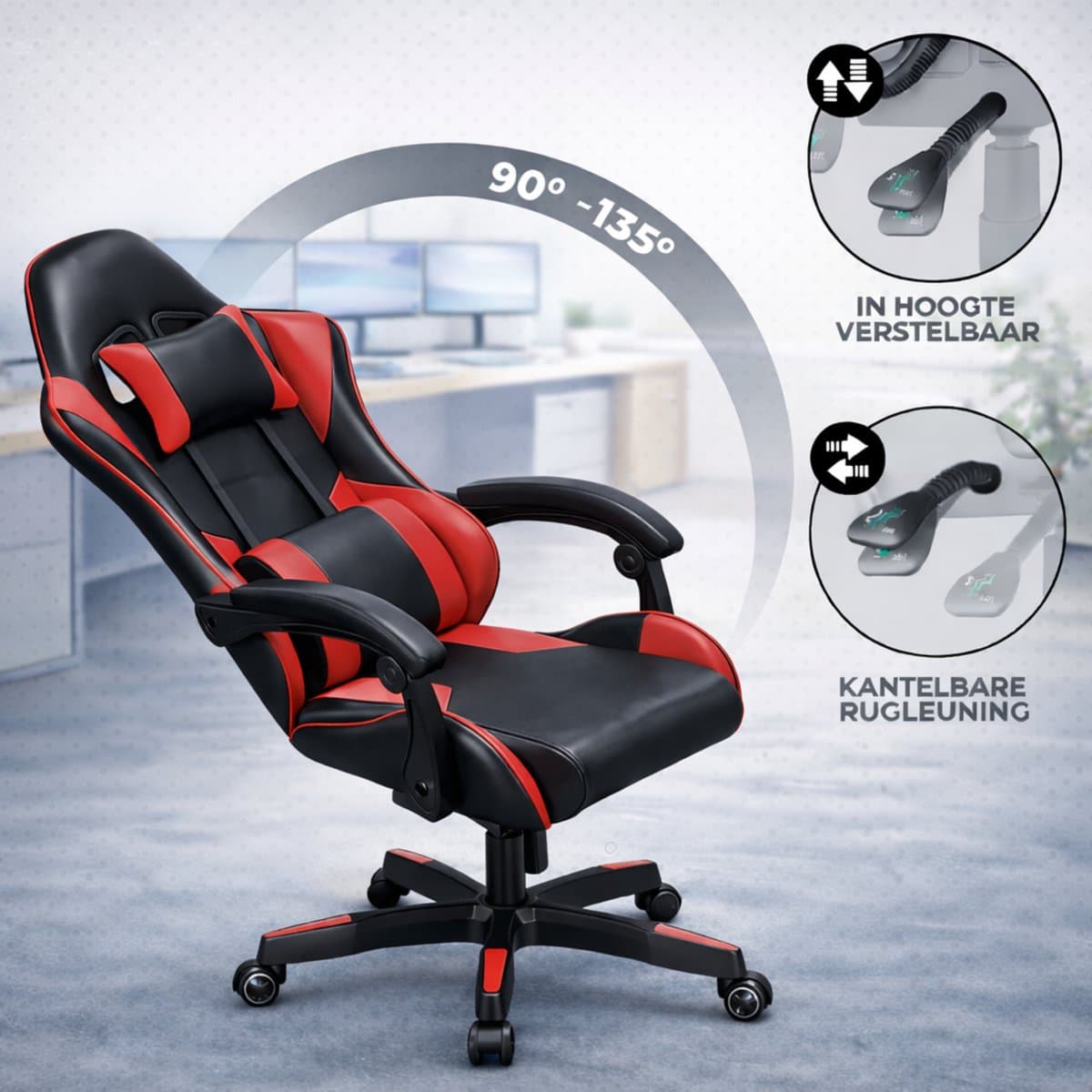 Bayt Gamestoel - Gaming chair - Gamingstoel - Comfort gamer stoel - Zwart en rood thumbnail 8