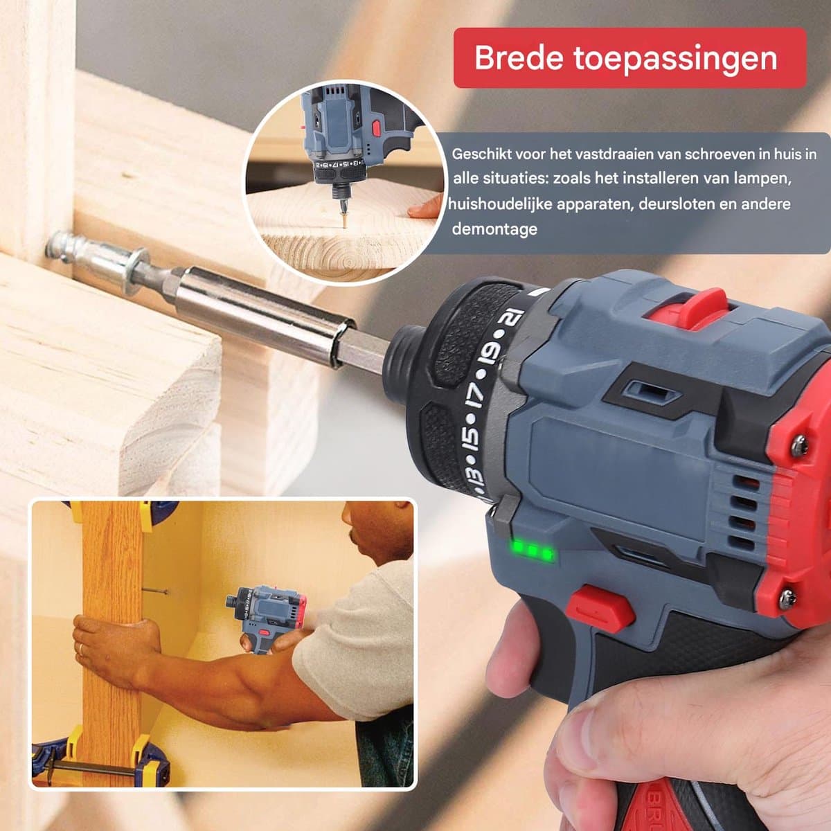 Accu Schroefmachine Borstelloos – 16.8V 45Nm – 2 Versnellingen – 2x 1300mAh Accu – LED – Starterset voor Huis & Werkplaats thumbnail 5