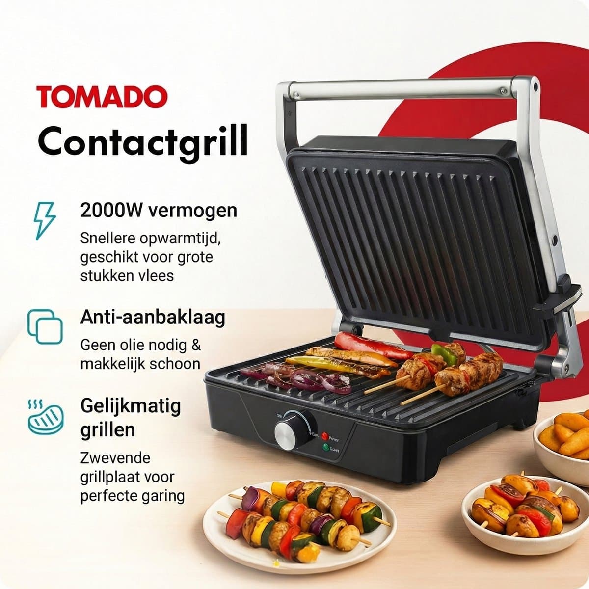 Tomado TGC4001S - XXL contactgrill - Tosti apparaat - 30 x 24 cm - Tosti ijzer - Instelbare temperatuur - Grill apparaat - PFAS vrij - 2000 watt thumbnail 2
