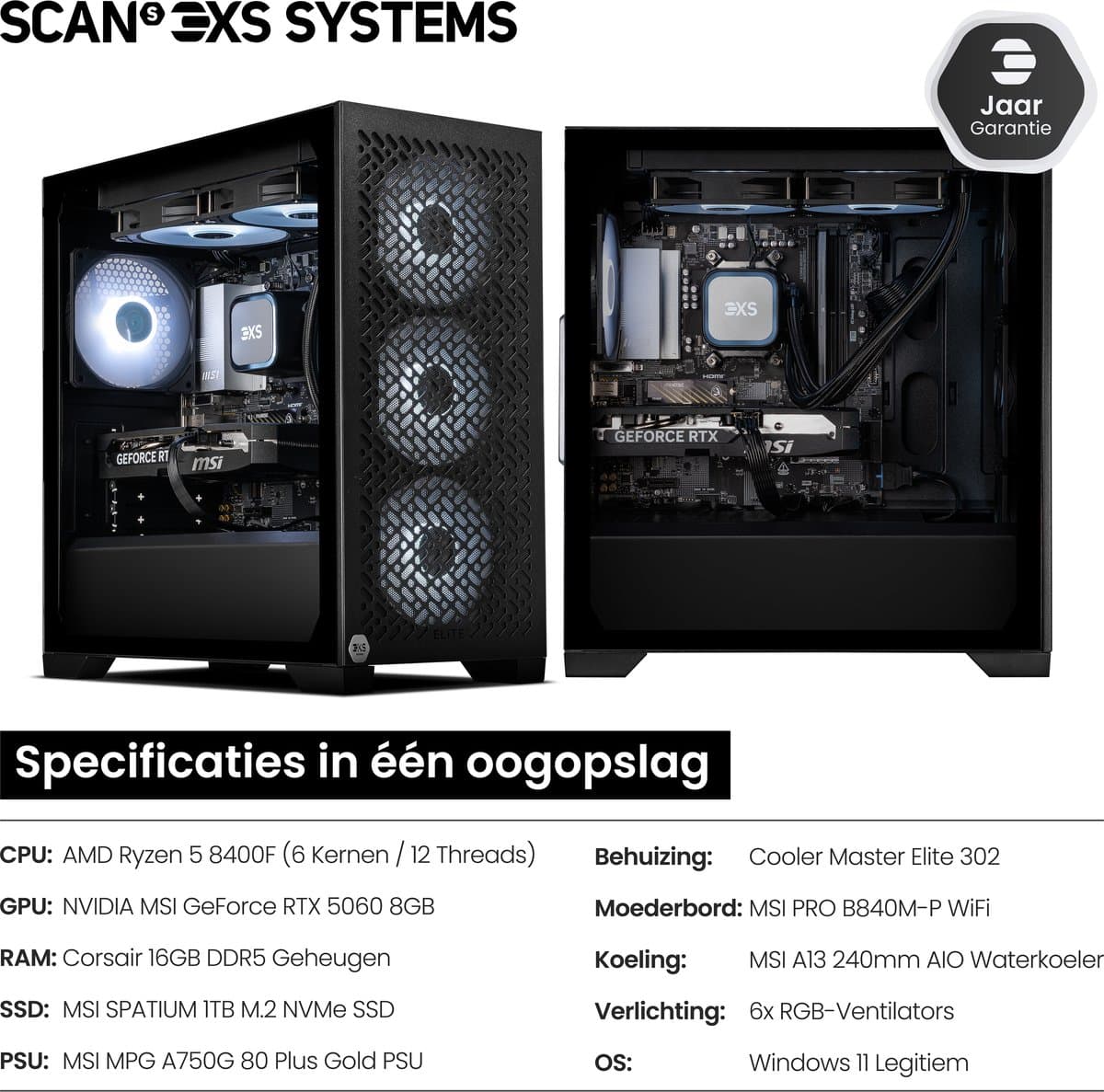 Scan 3XS Systems Elite – Stage 1 Gaming PC – MSI RTX 5060 8GB – Ryzen 5 8400F – Corsair DDR5 16GB – MSI 1TB SSD – 1080p High – 1440p Entry Gaming thumbnail 4