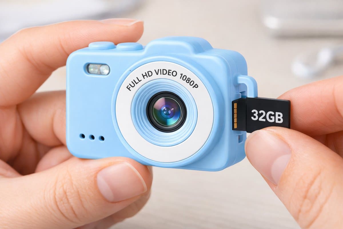 PersonalClick Mini Camera V78 – Retro Camera Sleutelhanger met 32GB Micro SD-kaart en USB-stick – Compacte HD Camera – Blauw thumbnail 2