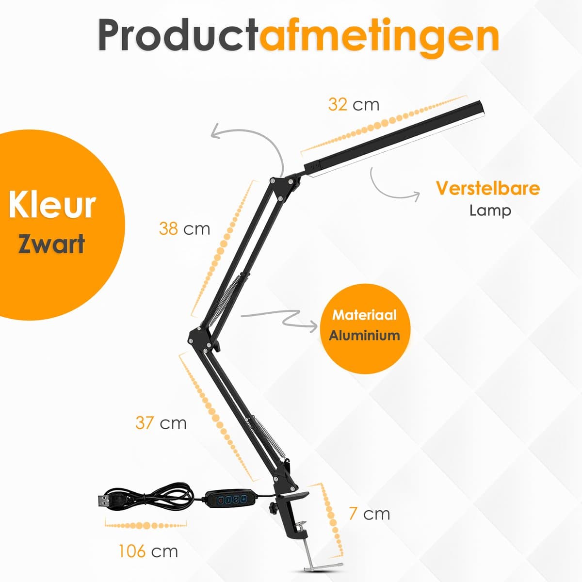 Vesfy LED Bureaulamp met Klem - Dimbaar - 3 Lichtkleuren & 10 Helderheidsniveaus - Verstelbare Leeslamp voor Bureau & Werkplek thumbnail 7