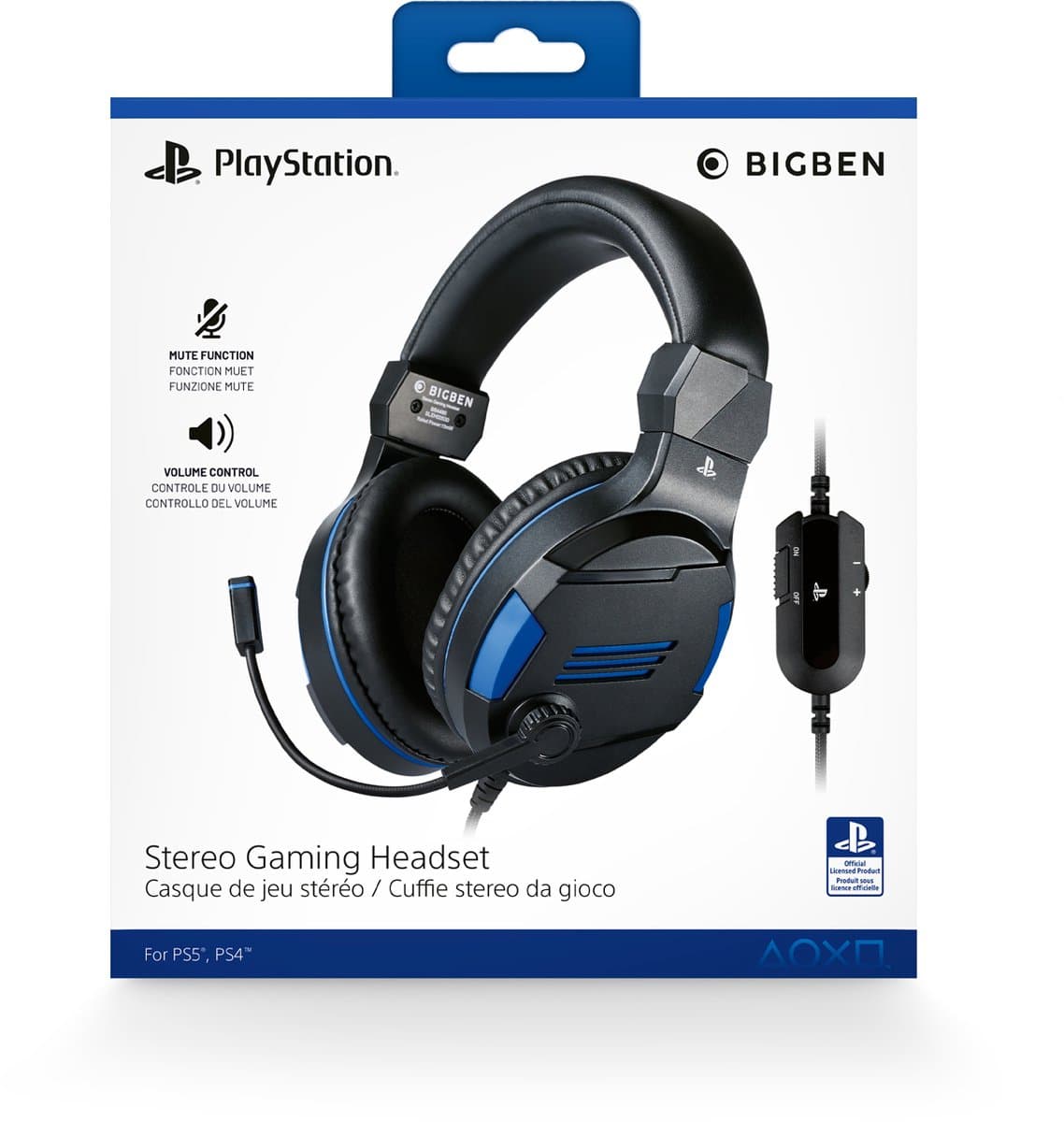 Bigben Stereo Gaming Headset V3 - PS5/PS4 - Zwart/Blauw thumbnail 4