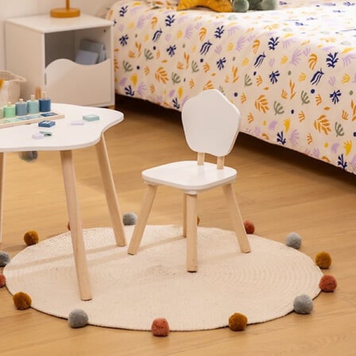 Kinderstoel - Peuter Stoeltje - Houten Stoel Kinderkamer - Kleine Kinderstoel - Set van 2 - Douceur Organic Stoel - Zelfmontage - MDF - 47 cm Hoog - Wit en Hout thumbnail 2