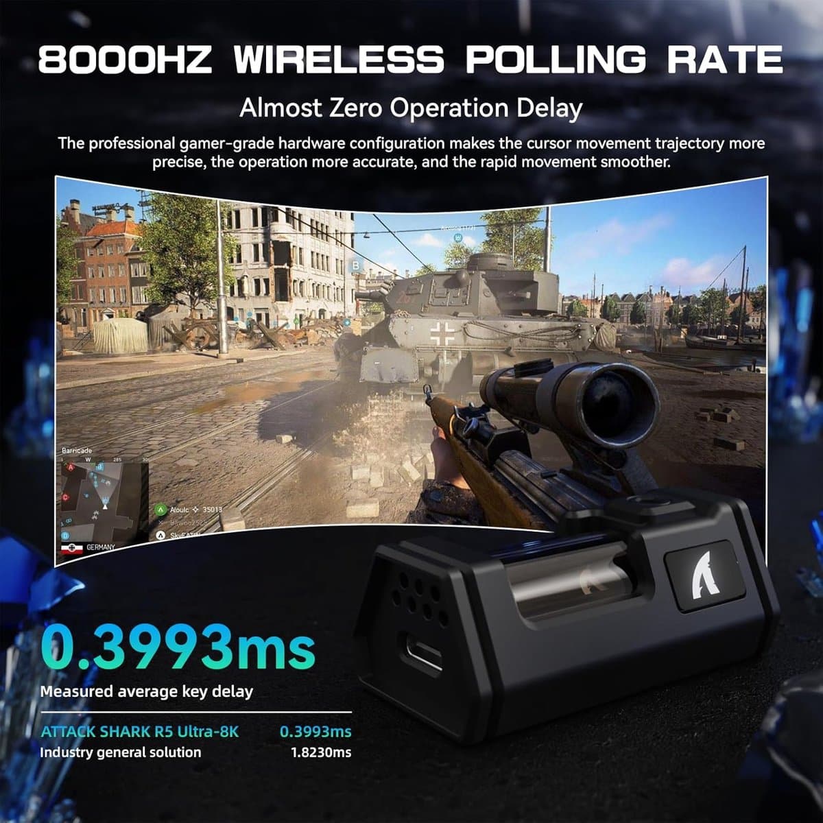 ATTACK SHARK R5 Ultra - Gamingmuis - Koolstofvezel Behuizing - 39g Ultralicht - HyperSpeed Draadloos - 2.4G / Bluetooth / USB-C Bedraad - PAW3950MAX Sensor - 8000Hz Pollingsnelheid - 42.000 DPI - Windows & Mac - Wit thumbnail 4