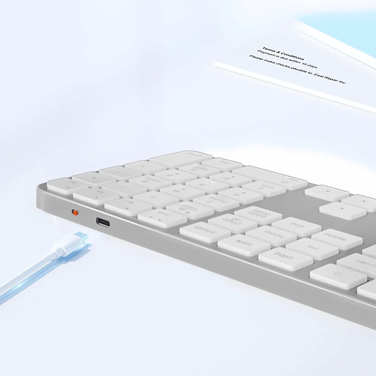 Meetion iKey K230MW - Draadloos Toetsenbord - 109-toets Full-Size - 2.4 GHz + Bluetooth - Type-C Oplaadbaar - Stil Scissor-Switch - Mac / Windows - Wit thumbnail 4
