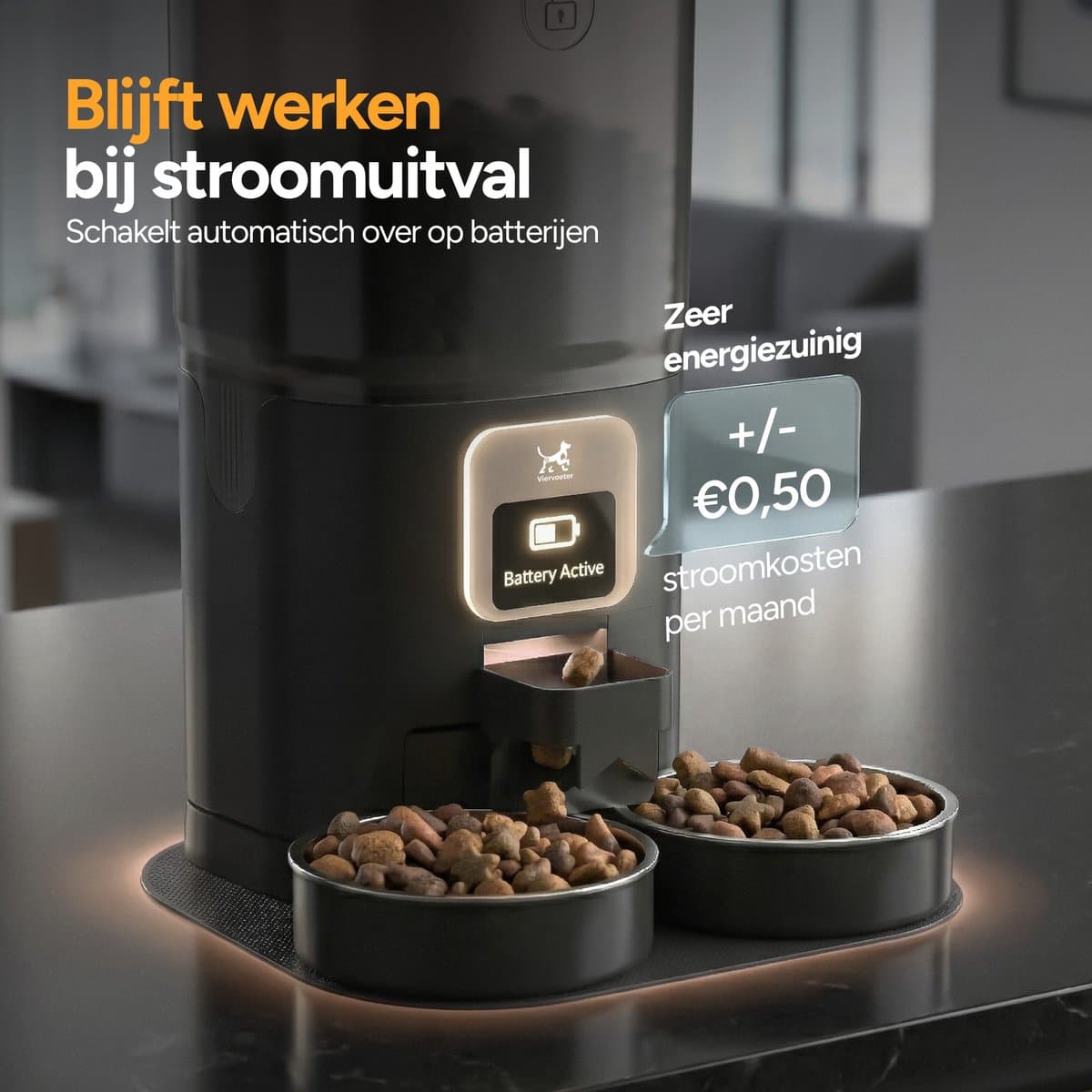 Viervoeter Feed Dual - Automatische Voerbak 7L - Kat en Hond - Voerautomaat met App & Audio - Zwart thumbnail 8