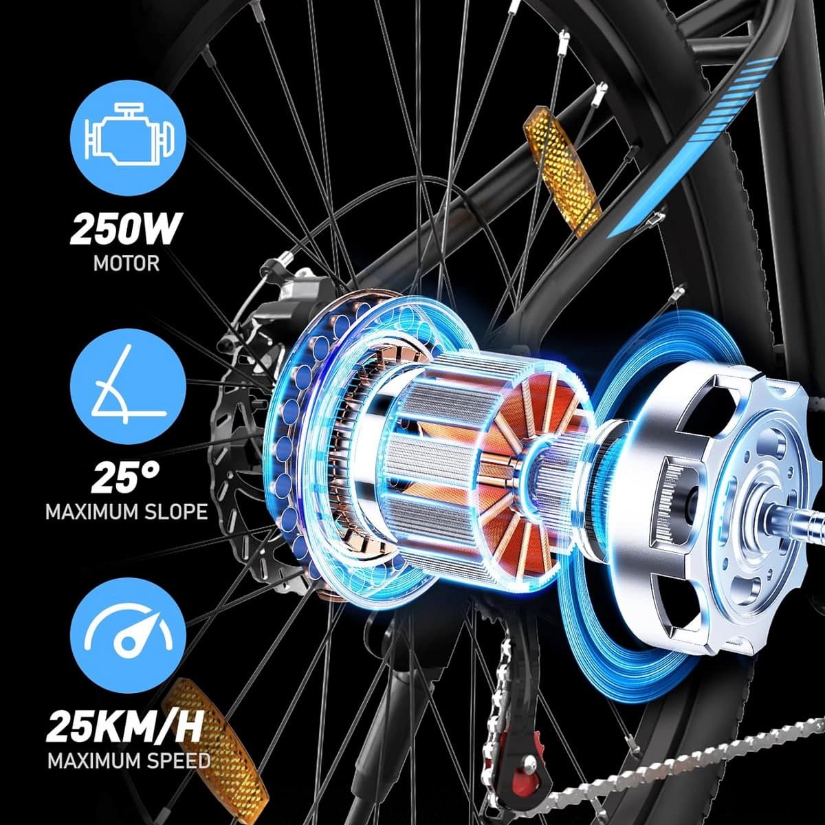 Elektrische Fiets Hitway BK7S - Trendy 26Inch Mountain EBike met Afneembare 36V 12Ah Lithium Batterij - City Commuter E-Bike met 250W Motor thumbnail 4