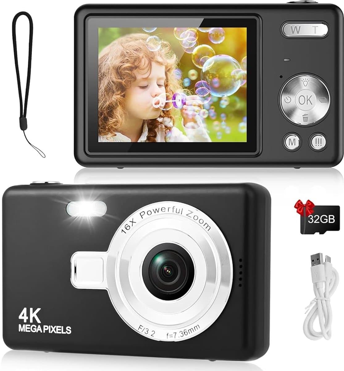 Digitale Camera - Fotocamera - Fototoestel - Vlog Camera - Compact Camera - 44MP - 1080P FHD - 16X Digitale Zoom - 2-4 Inch LCD - Inclusief 32GB SD-Kaart - Zwart - afbeelding 1
