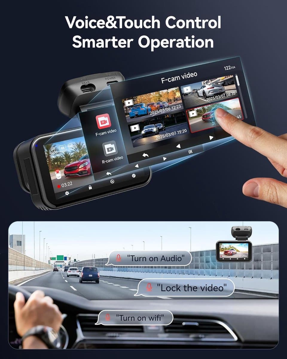 RedTiger Viewclear 70 - Dual Dashcam voor auto - Ultra 4K & 2,5K - Voor en Achter Camera - 2026 model - Met Touchscreen - WiFi en GPS - 3.20 Inch met App - Sony Sensor Nachtzicht - Dashcams - Parkeerbewaking - G Sensor - Loop opname - 128GB SD Kaart thumbnail 3