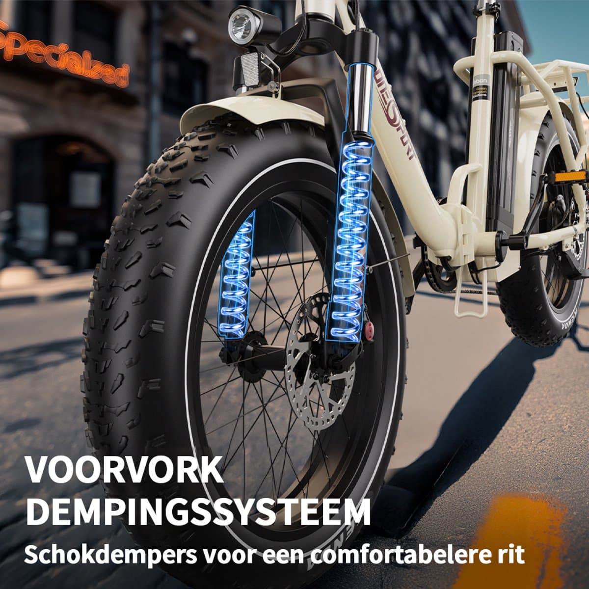 ONESPORT OT16Max Opvouwbare Elektrische Fiets – 864Wh Accu – Actieradius tot 120 km –20×4.0 Inch Fatbike – Aluminium Lage Instapframe – Shimano 7 Versnellingen – Hydraulische Schijfremmen – Max. Belasting 120 kg – Stads E-bike – Crèmewit thumbnail 3