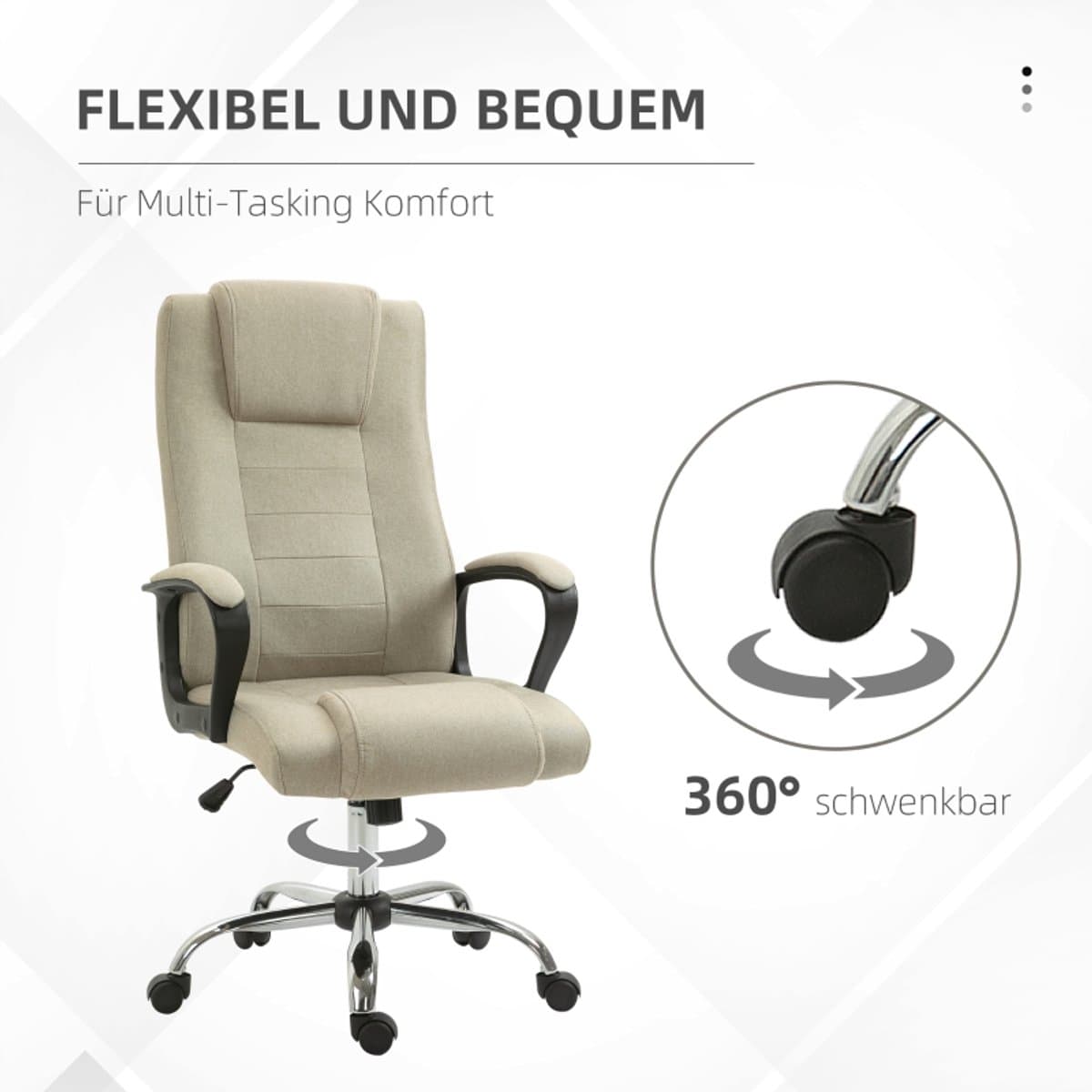 HAUSS SPOLE Bureaustoel 62 X 76 X 110 119 Cm - In Hoogte Verstelbaar Met Wipfunctie - 360 Graden Wielen - Voor Thuiswerk En Kantoor - Polyester Beige thumbnail 6