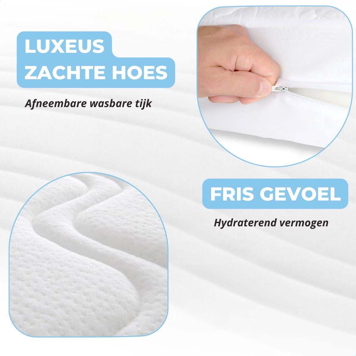 Maan matras ® - Topper 140x200 - Aanpasbaar - 10 cm dik - Koudschuim & Hybrid- Afneembare tijk wasbaar - 140x200 cm thumbnail 2