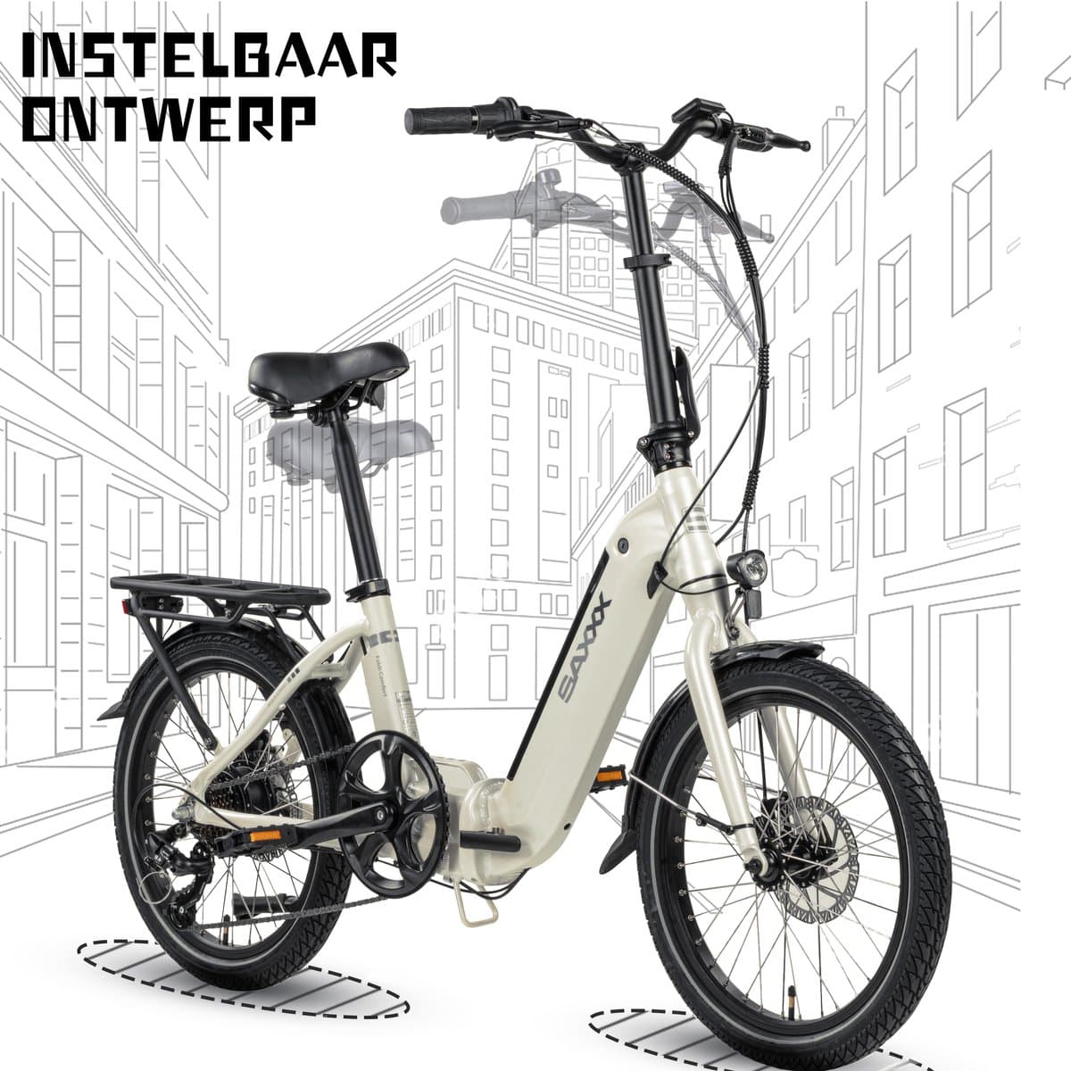 SAXXX Foldi Comfort - Elektrische Fiets - 95% Vooraf Geassembleerd Vouwfiets - 410Wh uitneembare accu - 80 km Actieradius - Shimano Nexus 7-versnellingssysteem - Achterwielmotor 250W - 20 x 2.3" CST - Mechanische schijfrem - Wit thumbnail 8