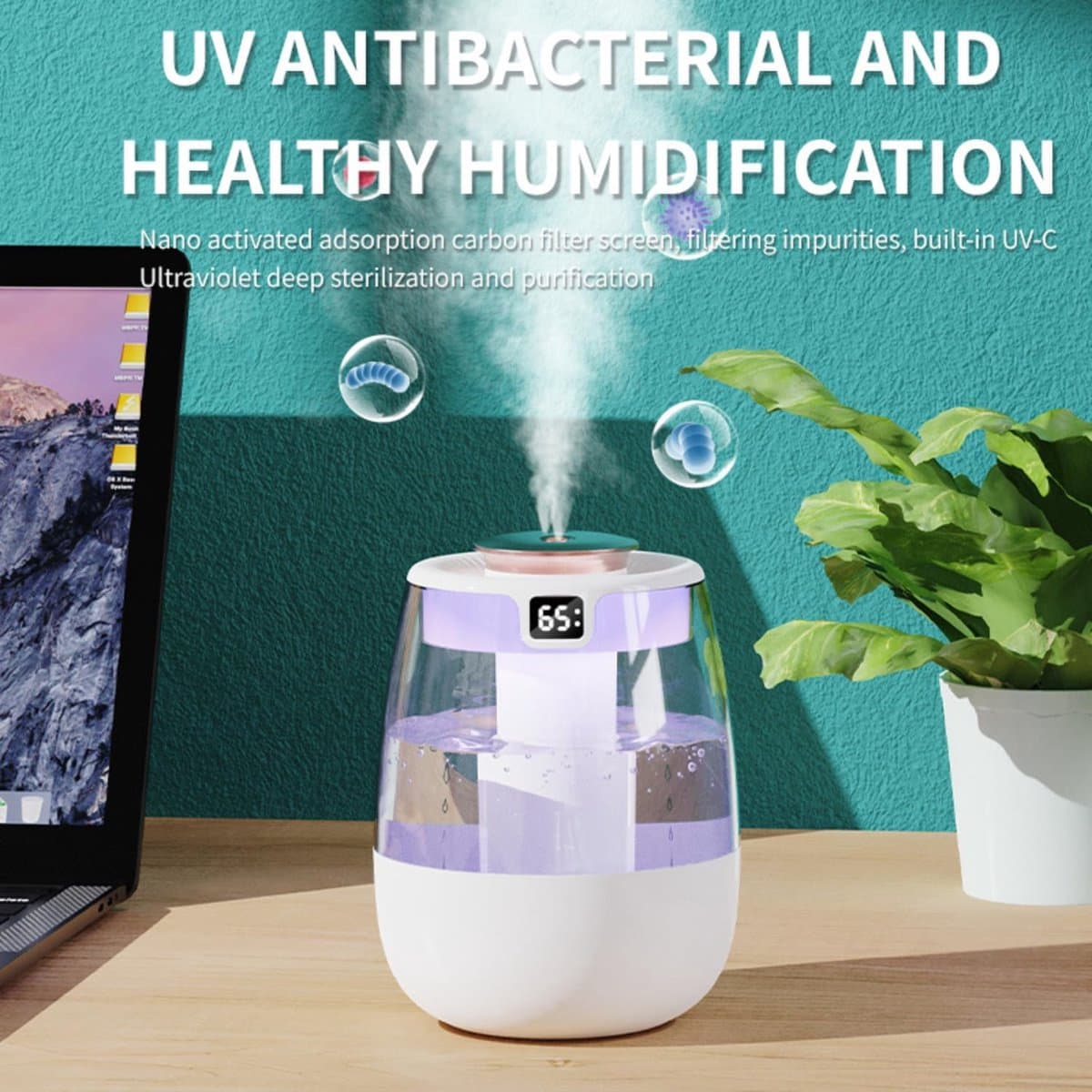 Slaapkamerbevochtiger - 1,3L - Luchtbevochtiger met koele mist - Met nachtlampje - Huis en planten - Babykamerbevochtiger - Stil - Waterloze automatische uitschakeling - (Wit) thumbnail 5
