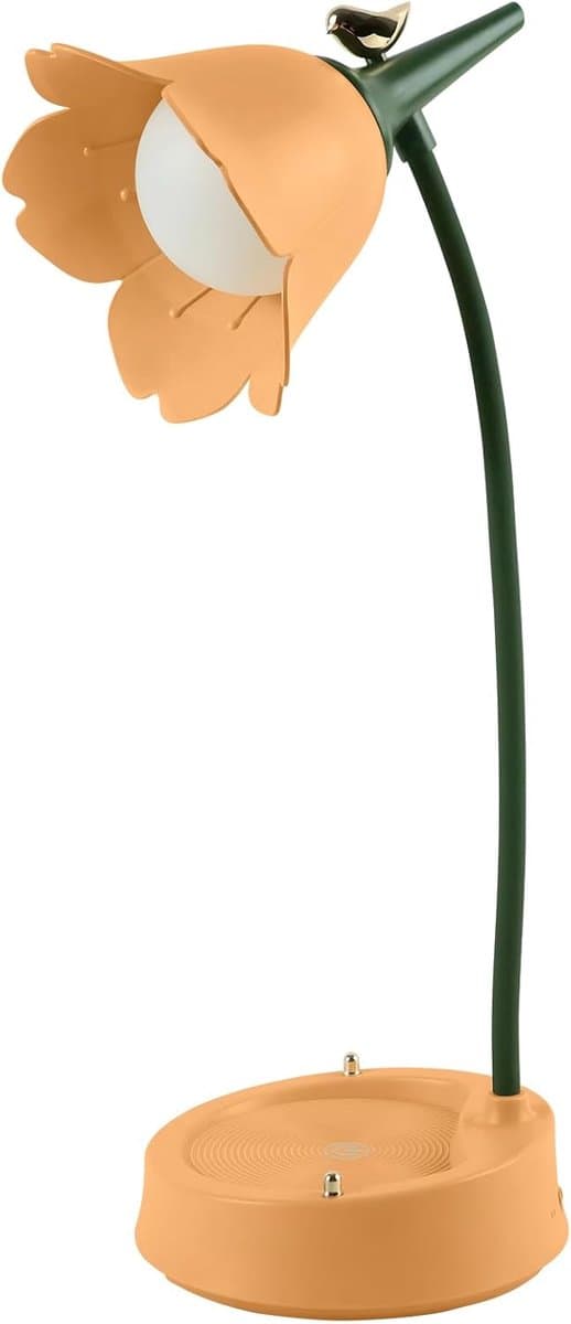 LED-bureaulamp - Dimbaar - Touchbediening en oplaadbaar via USB - Flexibele hals - Geel bloemenpatroon