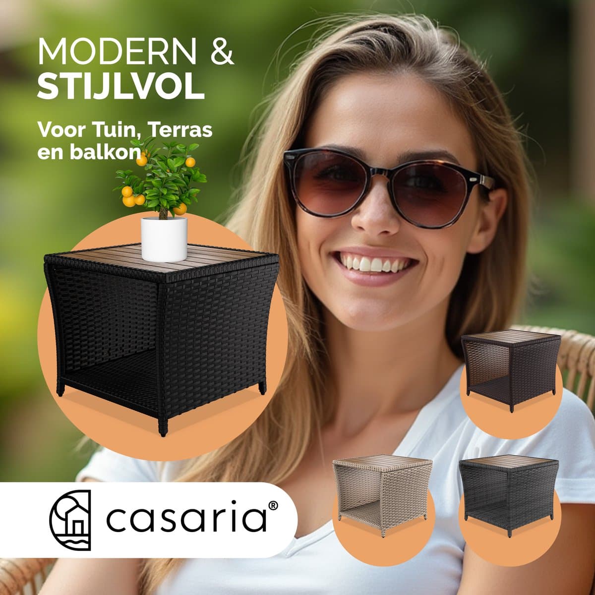 Casaria Bijzettafel - Polyrattan Vierkant 45x45x40cm - Zwart thumbnail 7