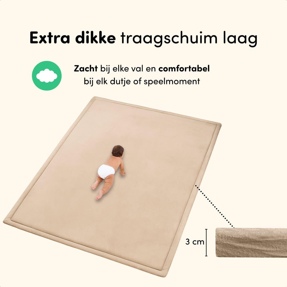 Speelmat Baby XXL - Speelkleed met Traagschuim - Fluweelzacht Speeltapijt - 200x150x3 cm - Beige thumbnail 5