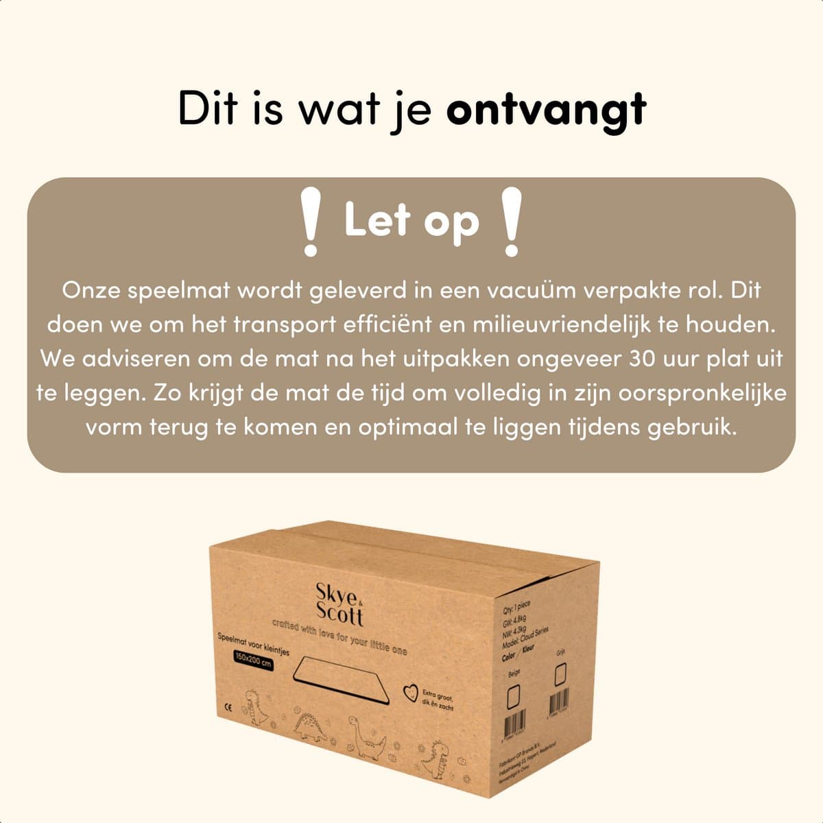 Speelmat Baby XXL - Speelkleed met Traagschuim - Fluweelzacht Speeltapijt - 200x150x3 cm - Beige thumbnail 6