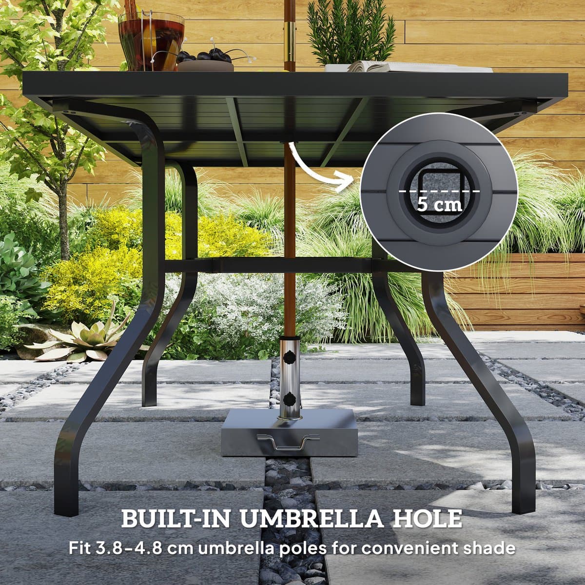 Outsunny tuintafel - met parasolgat - 152L x 90B x 74H cm - zwart thumbnail 2