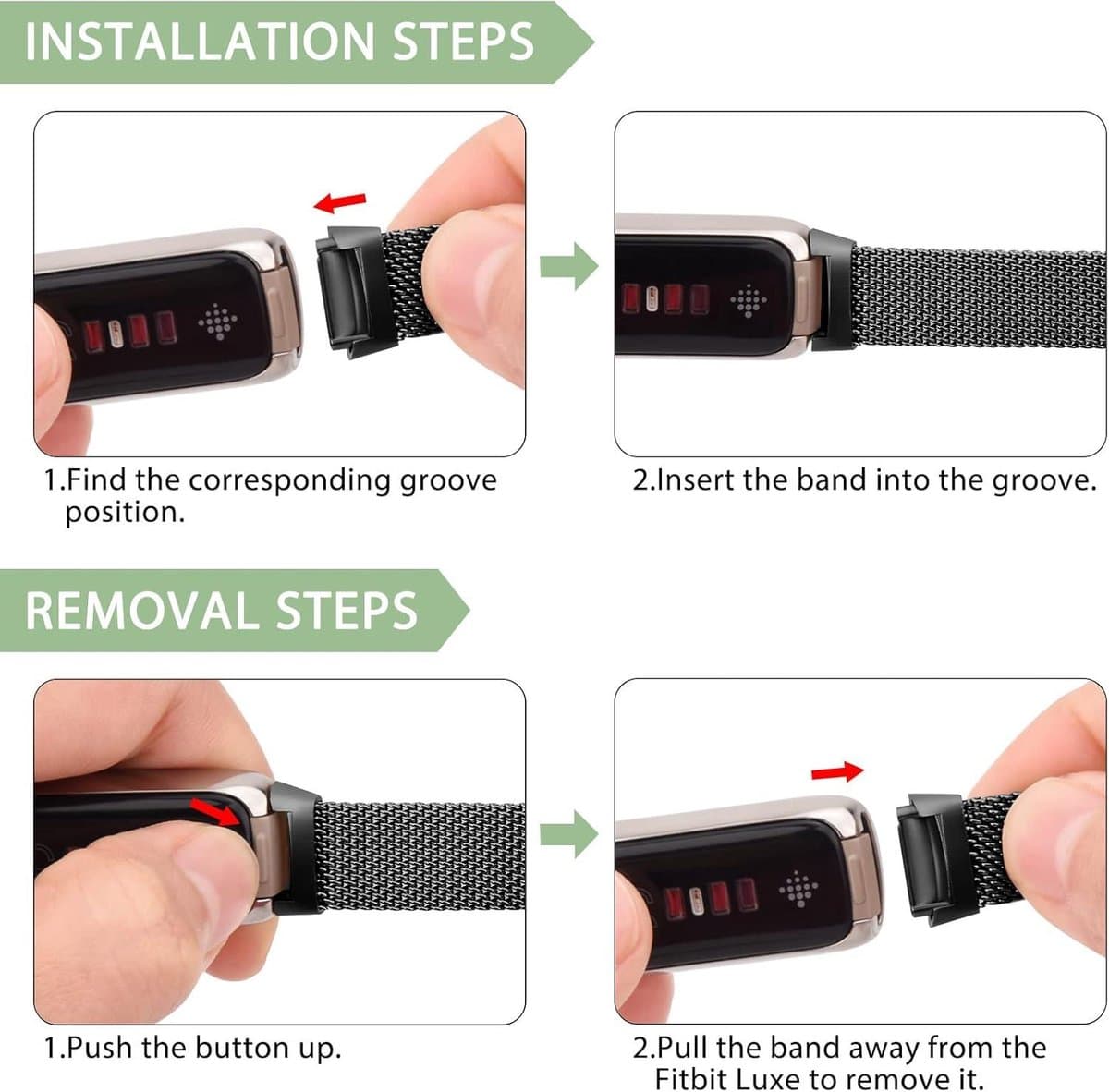 JGS Premium - Armband van roestvrij staal met magnetische sluiting voor Fitbit Luxe - Zwart - Accessoires Fitnesstracker thumbnail 5