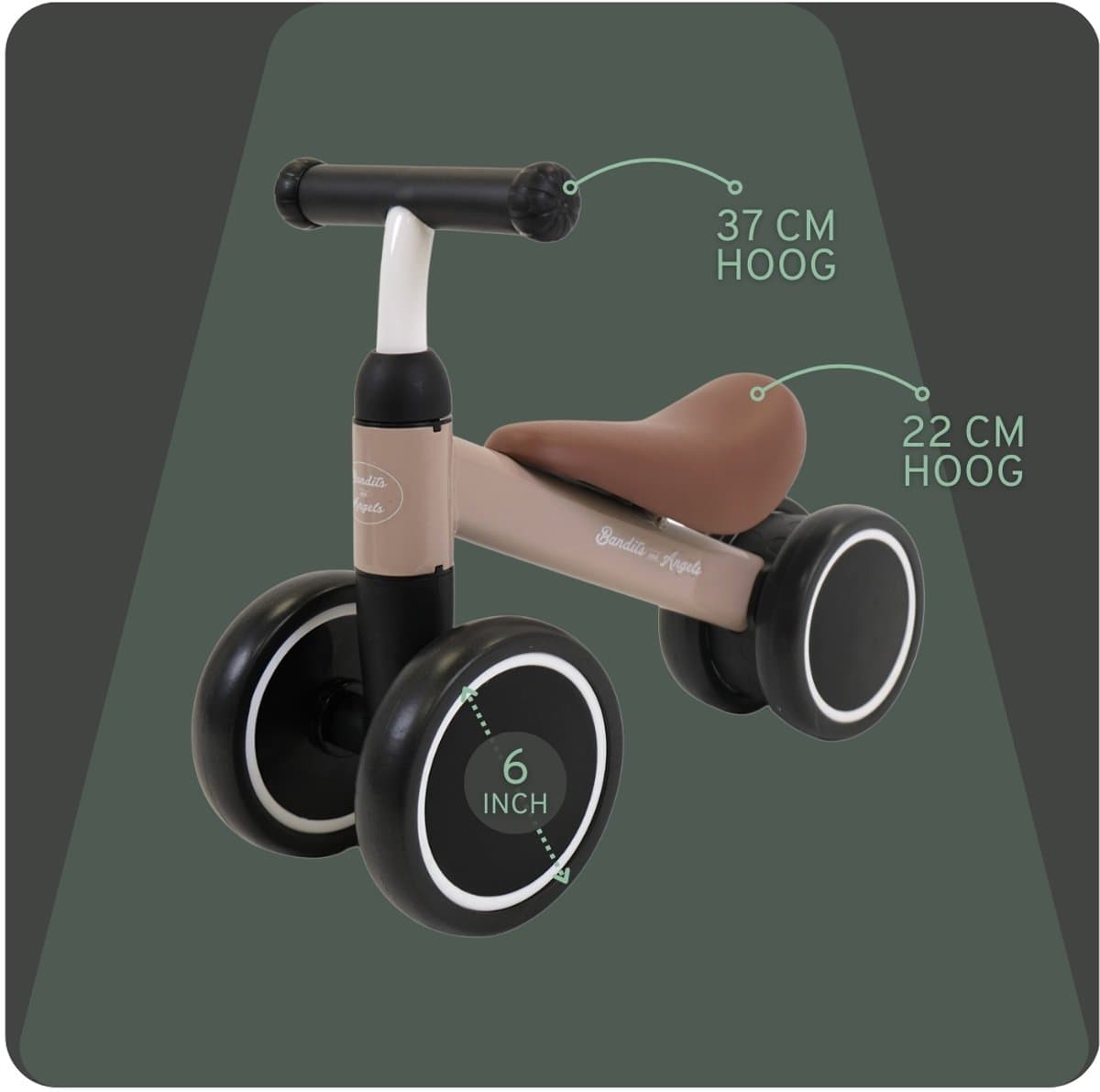 Bandits & Angels Loopfiets Little Starter Sand Beige vanaf 1 Jaar voor Jongens en Meisjes - Metaal - Beige Loop Fiets - Compact en Veilig voor Binnen en Buiten thumbnail 6