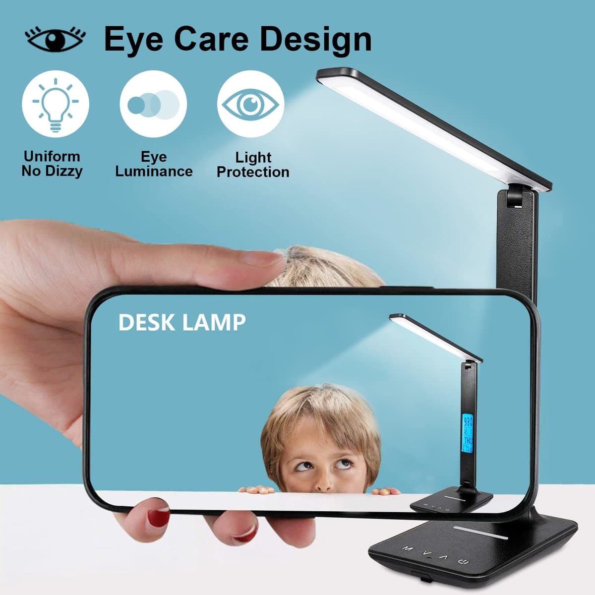 Bureaulamp - LED - USB en Draadloos Mobiel Opladen - Leeslamp - Bedlamp - Touch Control - Leeslamp Staand - Wireless Charger - Desk Lamp - Zwart thumbnail 3