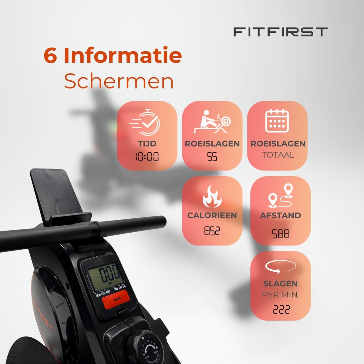 FitFirst Roeitrainer met Magnetische Weerstand | 16 Weerstanden | Makkelijk Verplaatsbaar Met Transportwielen | Fluisterstil Ontwerp | Roeimachine Magnetisch | Roeiapparaat Voor Thuis thumbnail 8