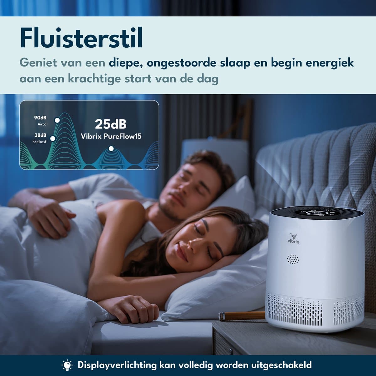 Vibrix PureFlow15 Luchtreiniger / Air Purifier – HEPA H13 + koolstoffilter – 100 m³/u – Voor kamers tot 15 m² – Ionisator – App-bediening – Zeer stil met slaapstand – Luchtkwaliteitindicator thumbnail 5