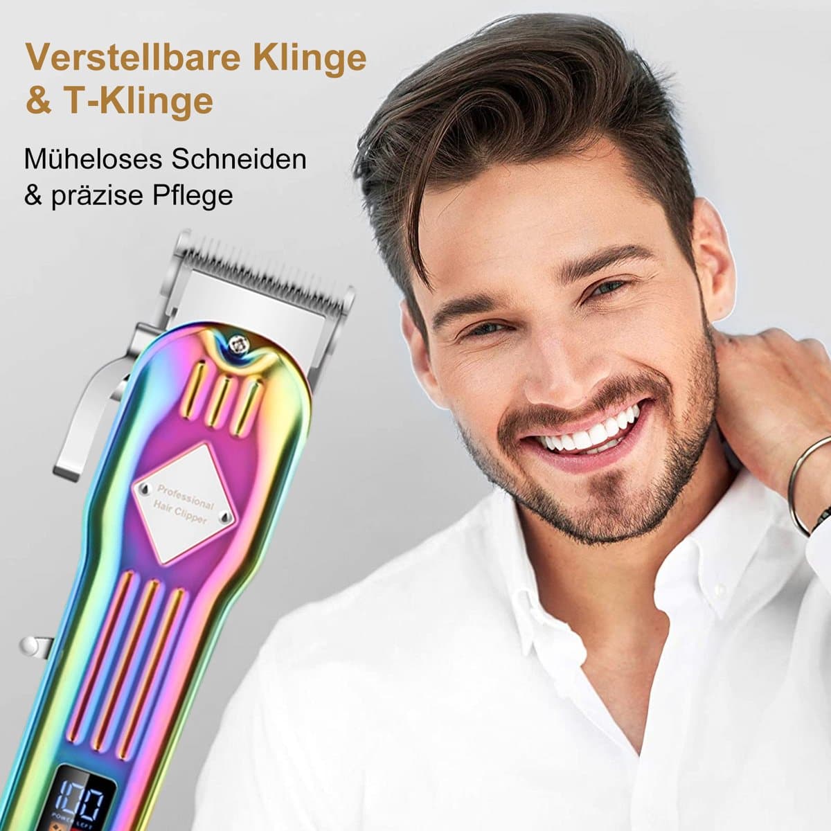 OKWISH Tondeuses - Draadloze Tondeuse Set Voor Thuis, Professionele Haar Tondeuse Met Verstelbare Kammen, Trimmer Set, Metaal + Roestvrij Staal, 22,2x23,8x6,7 cm, Zilver thumbnail 8
