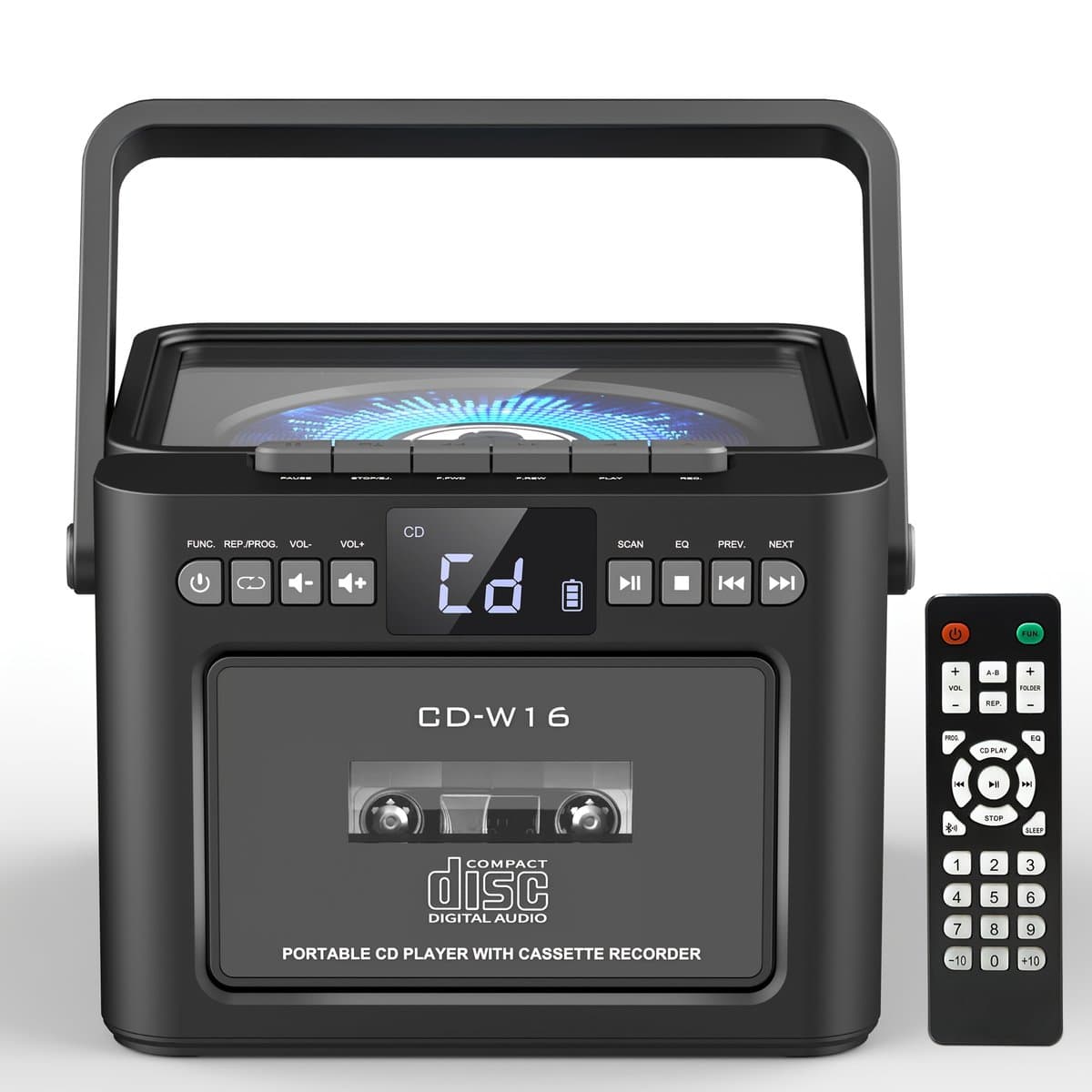 Draagbare CD-Cassette Speler - Retro Stijl - Boombox met 5000mAh Accu - Dubbele Stereo Luidsprekers - FM Radio - Met Afstandsbediening - USB/TF Kaart/AUX - Cassette Recorder - Voor Thuis, Reizen, Buiten, Huisentertainment