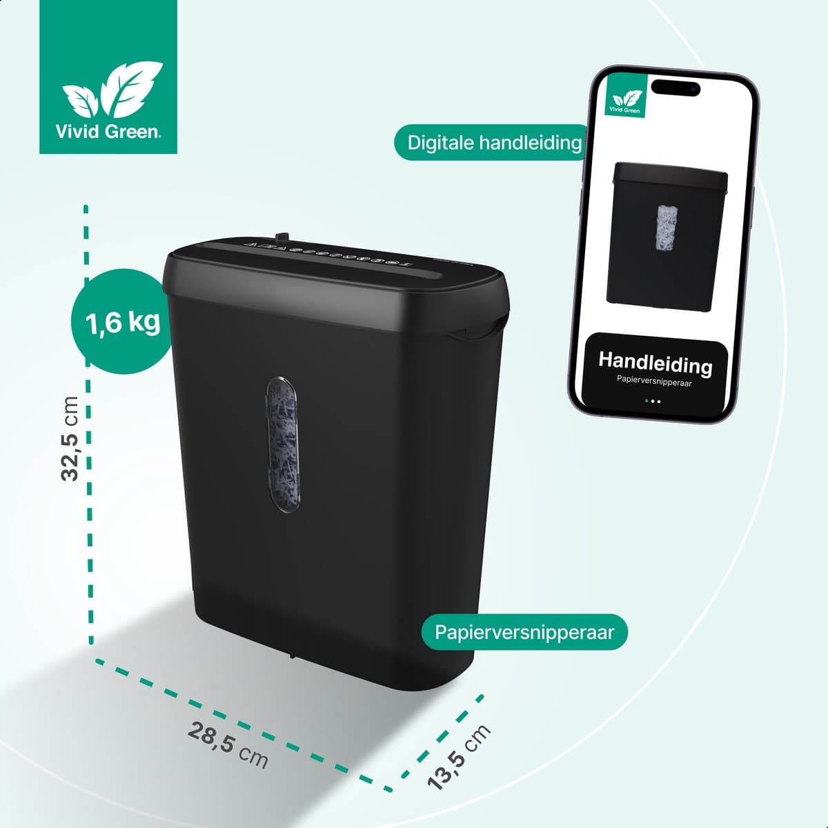 Papierversnipperaar Voor Thuis - Compacte Papiervernietiger 8 Liter - Vernietigt 6 Vel - Stroken P2 - Zwart - Vivid Green thumbnail 8