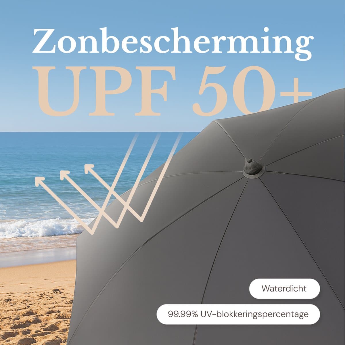 O’DADDY® Parasol Set – Kantelbaar & Verstelbaar – Waterdicht – UV-Bestendig – Met Grondboor & Draagtas – Strand, Tuin & Balkon – 180 cm – Donker Grijs thumbnail 5