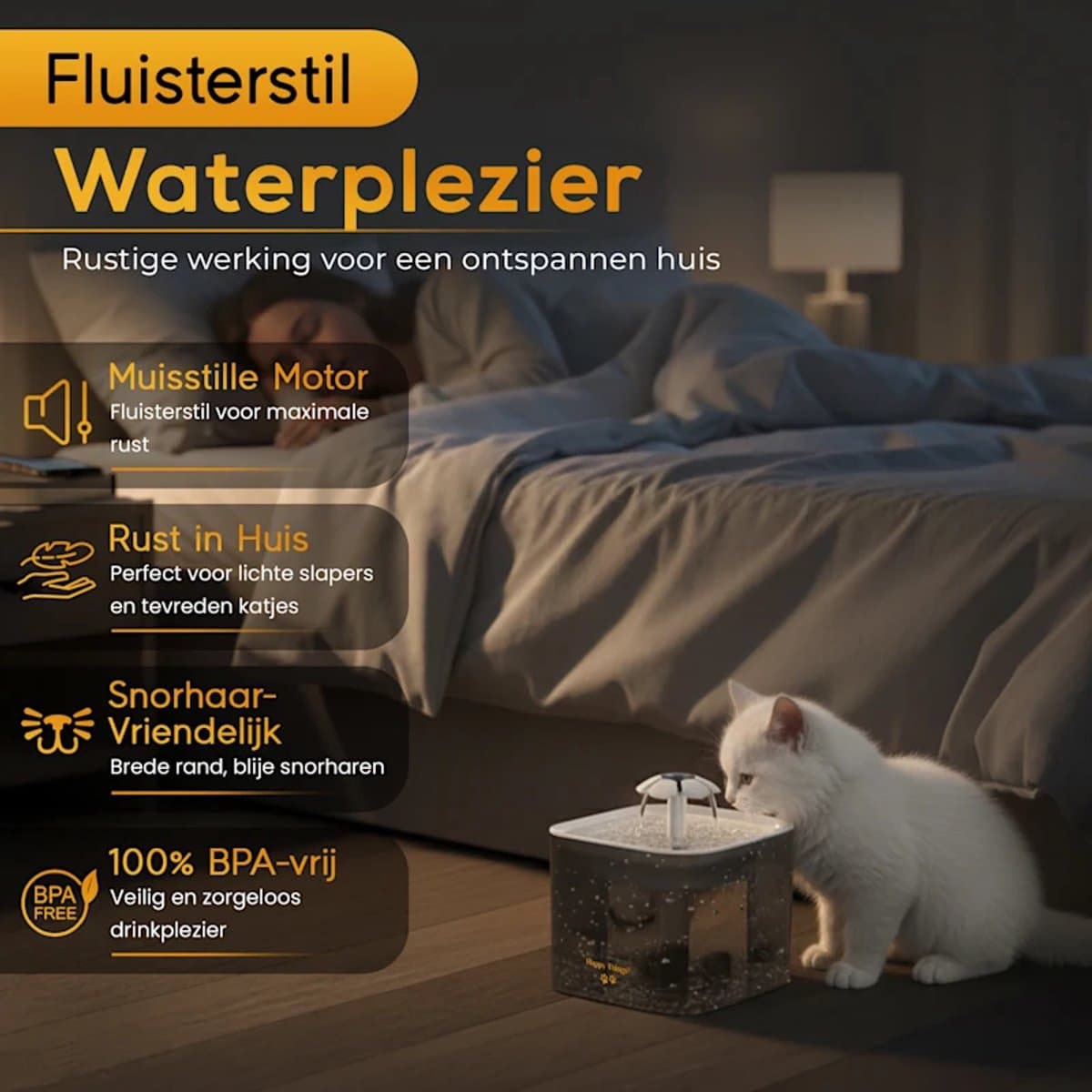Happy Things - Drinkfontein Hond en Kat - Geruisloos - 2.5 L - Transparant Zwart met Goud - incl 4 Filters thumbnail 8