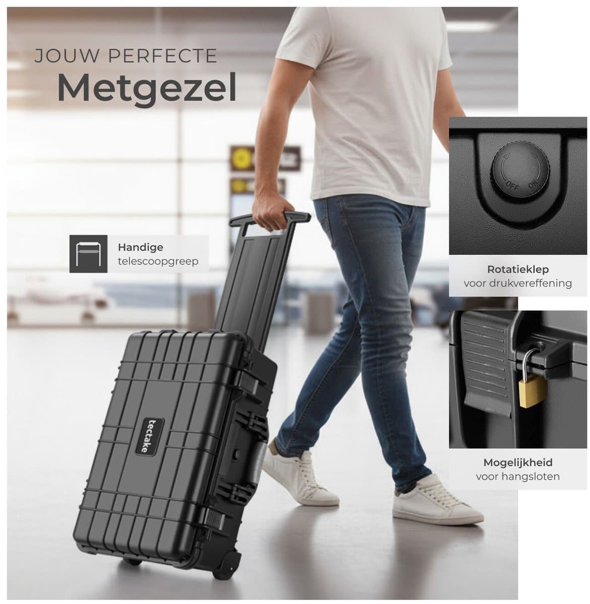 tectake® Camera Koffer - Verrijdbaar met Telescoopgreep - Fotokoffer - Camerakoffer - 2 kliksluitingen - Mogelijkheid voor afsluiten met hangslot - Afmetingen (LxBxH) 34,5 x 23 x 56 cm - Zwart thumbnail 4