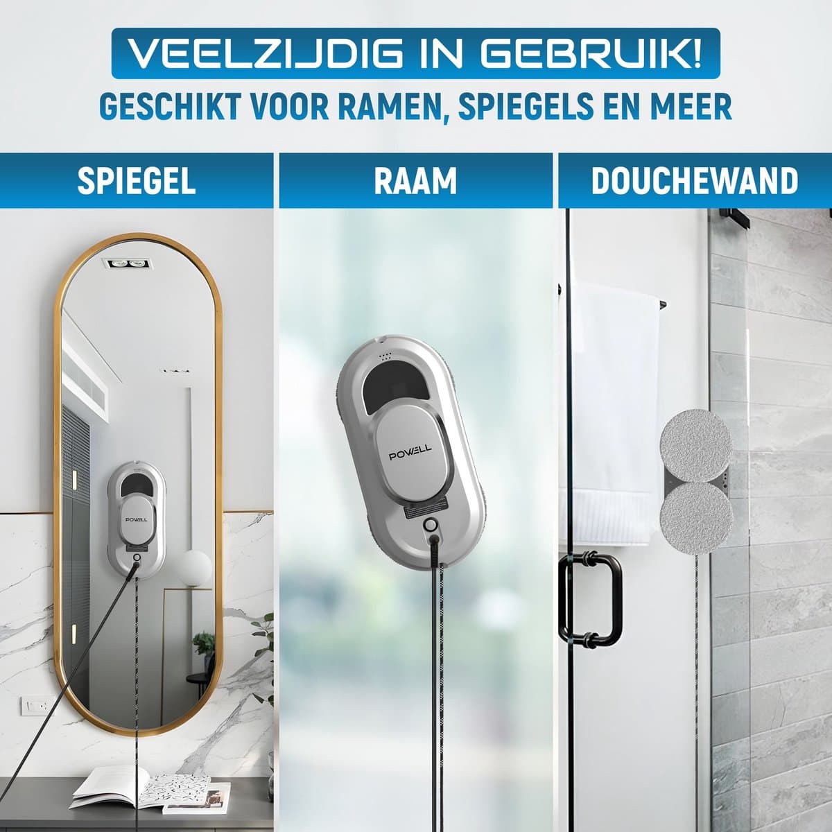 Powell Robot Ramenwasser - Ruitenreiniger - Elektrische Raamwisser - 3000Pa Sterke Zuigkracht - Afstandsbediening - Wit thumbnail 5