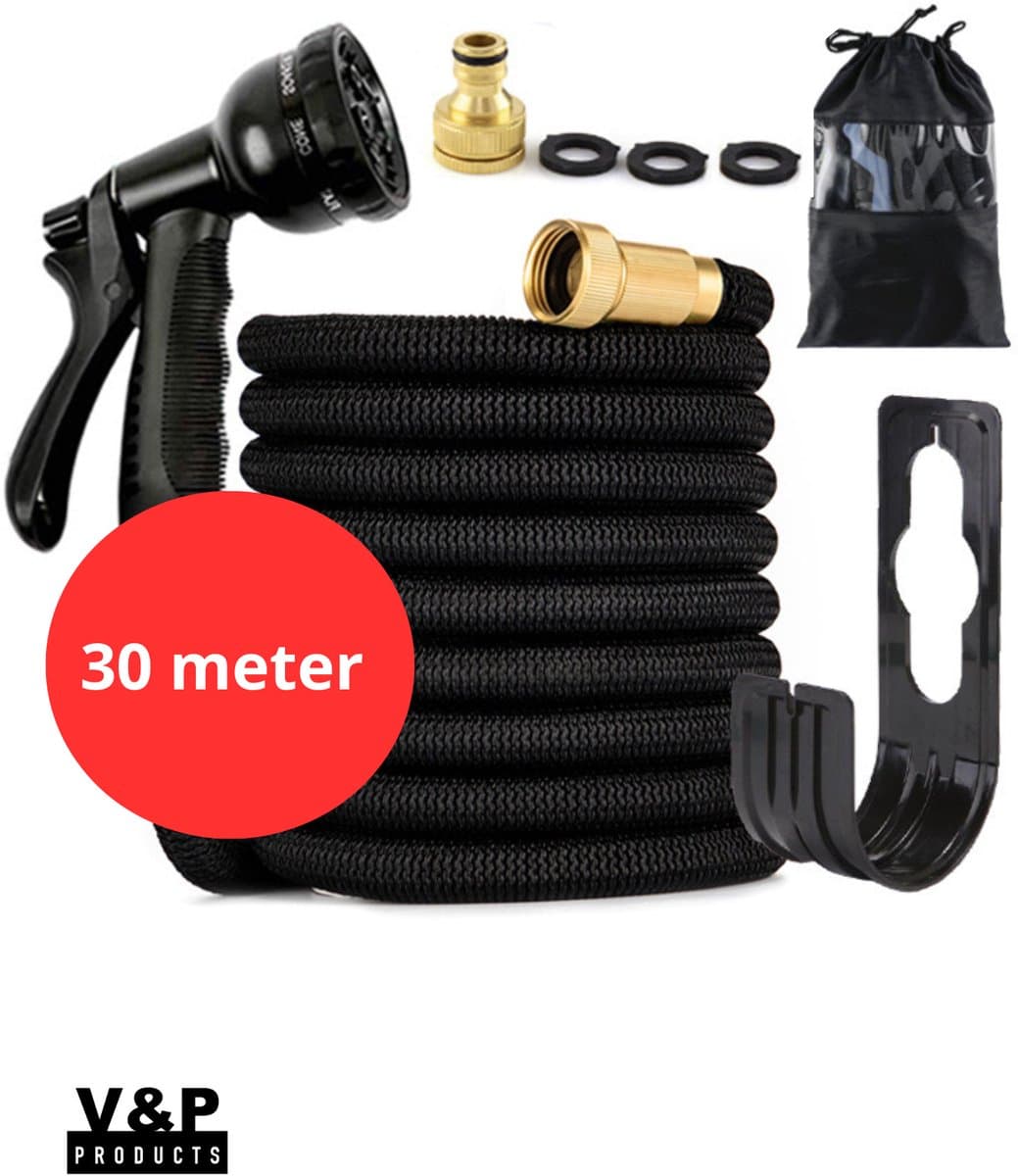 V&P Products® Tuinslang set compleet - 30 Meter - Tuinslang met 8 standen - Incl ophang haak en zak - Flexibel - Flexibele tuinslang - Flexibele tuinslang 30 meter