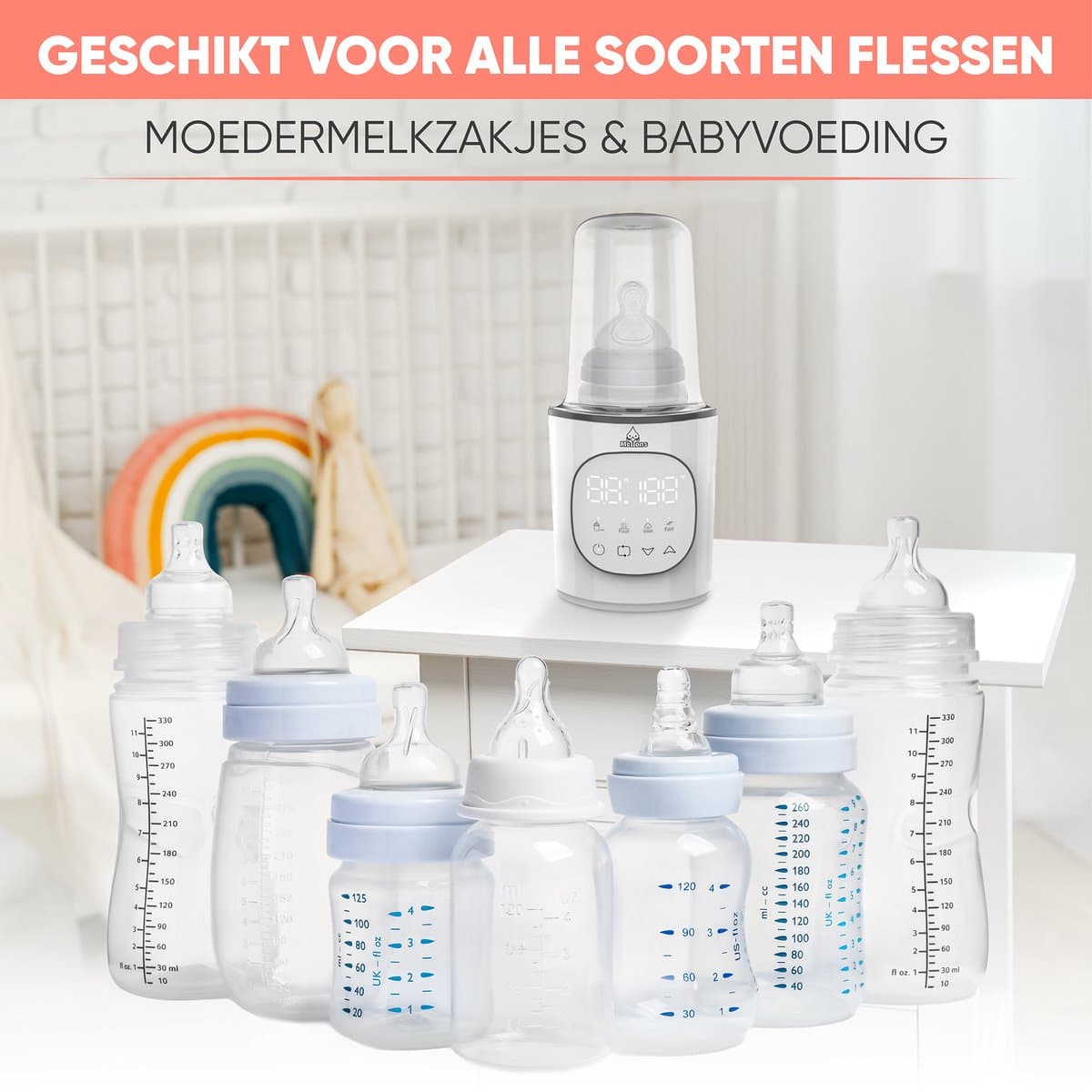 Mellons Flessenwarmer - Fles verwarmer 37°C tot 80°C - Baby bottle warmer - Babyvoeding - Opwarmen, warmhouden, ontdooien en steriliseren - Flessen sterilisator - Calora - Wit thumbnail 6