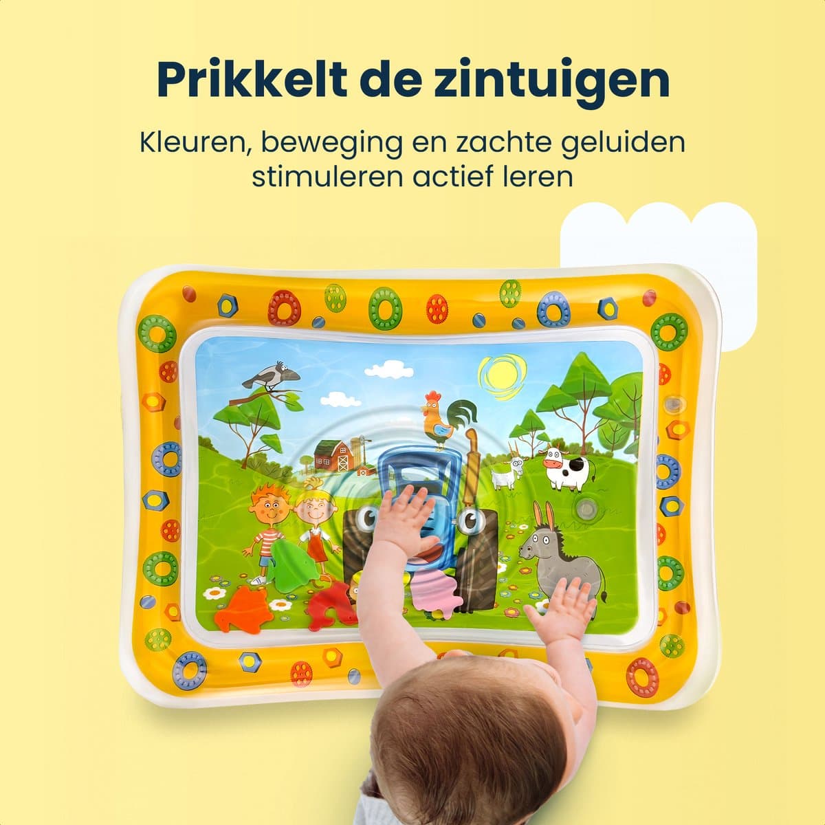 Dutsi - Waterspeelmat Baby - Watermat - Stimuleert Motorische Ontwikkeling - BPA Vrij & Lekvrij - Kraamcadeau - 66x51cm – Geel thumbnail 4
