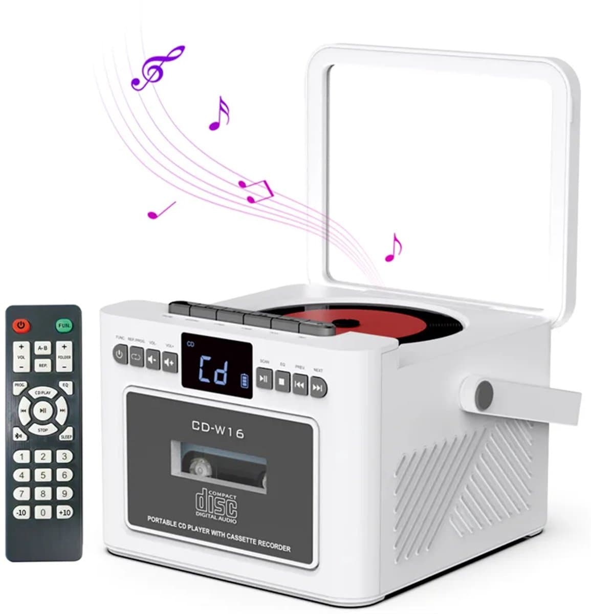 Draagbare CD-Cassette Speler - Retro Stijl - Boombox met 5000mAh Accu - Dubbele Stereo Luidsprekers - FM Radio - Met Afstandsbediening - USB/TF Kaart/AUX - Cassette Recorder - Voor Thuis, Reizen, Buiten, Huisentertainment